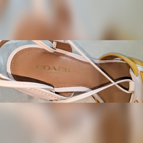 Coach Kiara Women's Strappy Slingback Ankle Wrap Heels Size 5B Yellow & White - Picture 10 of 11